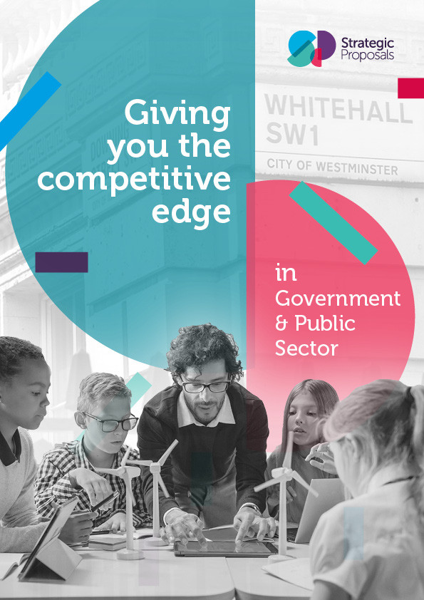 Front cover of our sector brochure showing a man pressing buttons on a large dashboard with a renewable energy sources background