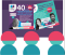 three people watching a screen containing two flyers for webinars